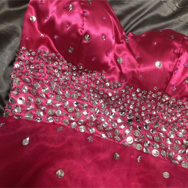 ベアトップキラキラビジューフレアドレス ミニドレス ピンク シルバー レディースのフォーマル/ドレス(ミニドレス)の商品写真