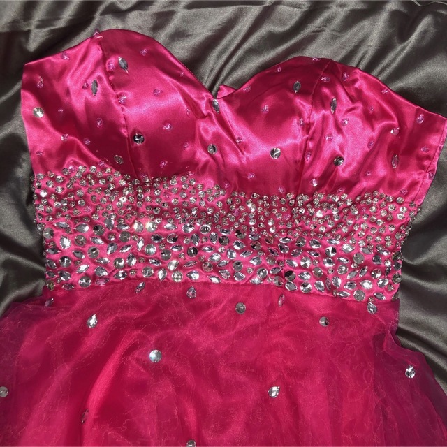 ベアトップキラキラビジューフレアドレス ミニドレス ピンク シルバー レディースのフォーマル/ドレス(ミニドレス)の商品写真