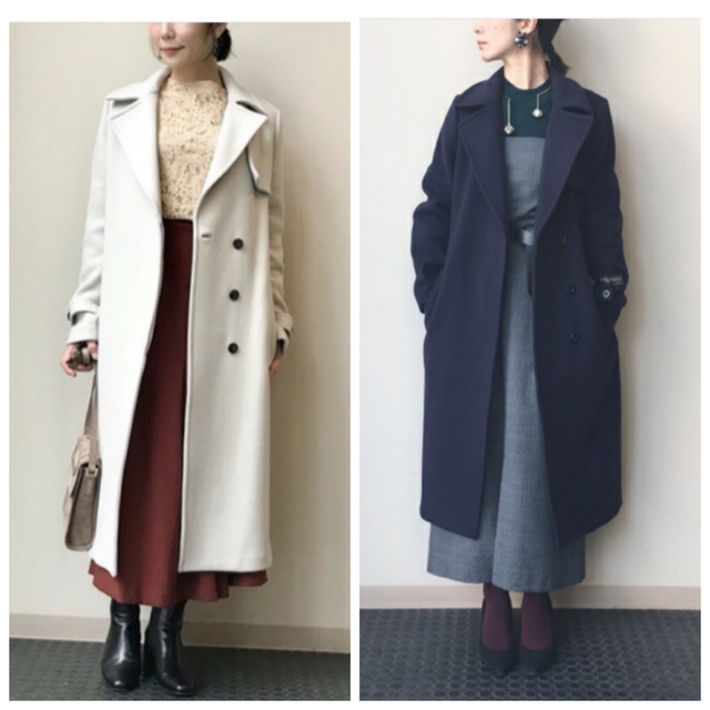 ナノユニバース BIBYE ダブルボタンベルトコート ネイビー