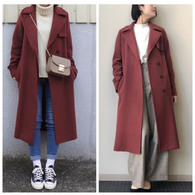 ナノユニバース BIBYE ダブルボタンベルトコート ネイビー