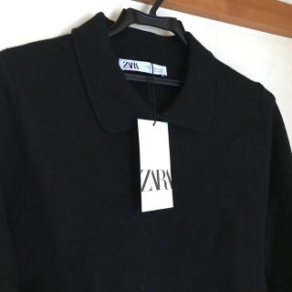 【ZARA】ザラ S ニット スケーター ワンピース ミニ ワンピ  えり 黒