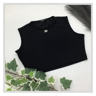 CHANEL ◇カメリア 半袖Tシャツ 黒 サイズ38 エンボス ストレッチ ...
