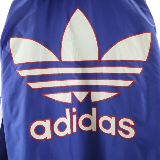 アディダス 80s 90s デサント製 ベンチコート M ブルー adidas ヴィンテージ ナイロン ジャケット 裏ボア フード付き メンズ  【R221206】 【中古】