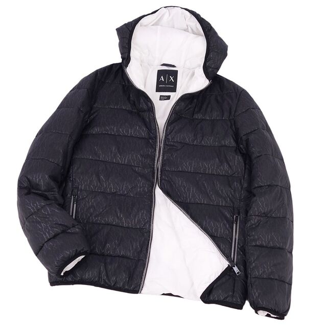 美品 アルマーニ エクスチェンジ ARMANI EXCHANGE ジャケット 中綿入り 総柄 ジップアップ アウター メンズ XL ブラック