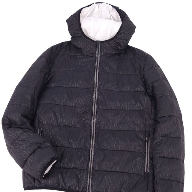 美品 アルマーニ エクスチェンジ ARMANI EXCHANGE ジャケット 中綿入り 総柄 ジップアップ アウター メンズ XL ブラック
