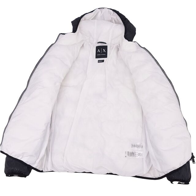 美品 アルマーニ エクスチェンジ ARMANI EXCHANGE ジャケット 中綿入り 総柄 ジップアップ アウター メンズ XL ブラック