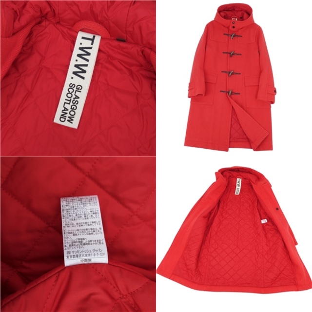 美品 トラディショナル ウェザーウェア Traditional Weatherwear T.W.W. コート ダッフルコート 中綿入り フーディー  ウール アウター メンズ S レッド