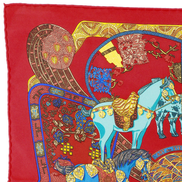 【HERMES】エルメス カレ45 ART des STEPPES ステップ美術 シルク 赤 レディース スカーフ