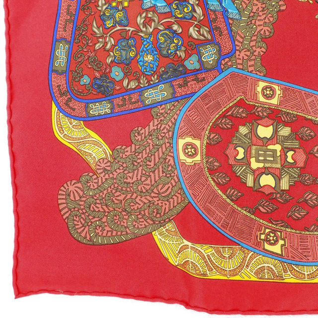 【HERMES】エルメス カレ45 ART des STEPPES ステップ美術 シルク 赤 レディース スカーフ