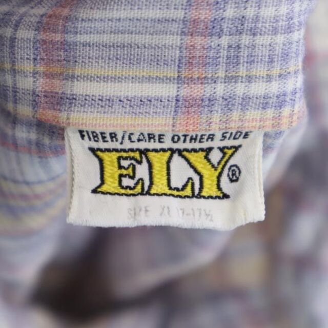 エリー 70s ヴィンテージ  チェック 長袖 シャツ XL ELY 薄手 メンズ   【221203】 メール便可 9