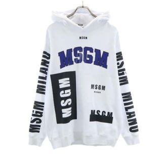 7 MSGM ホワイト MILANOロゴ パーカー フーディー size XL