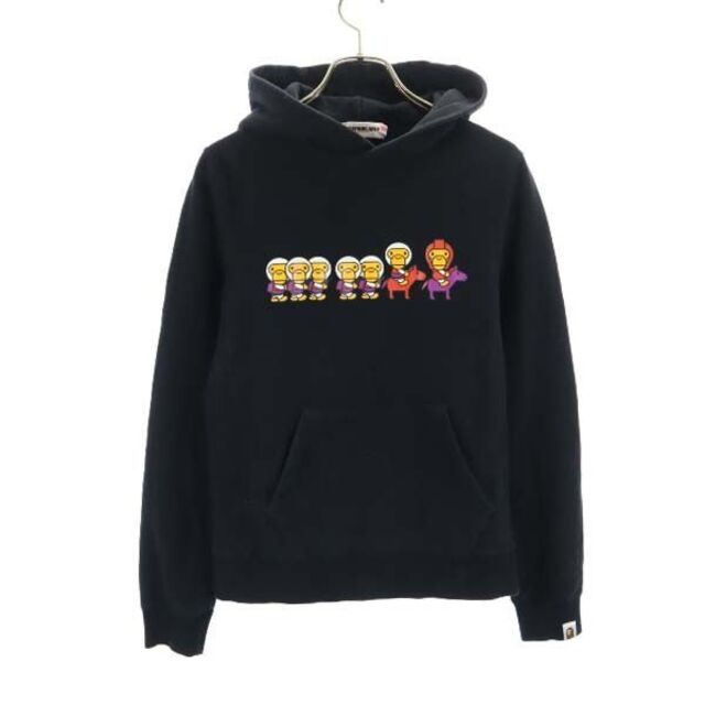 アベイシングエイプ プリント スウェットパーカー XS 黒 A BATHING APE 日本製 ベイビーマイロ レディース  【R221207】qu-fre-9829-wtr