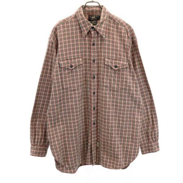 RRL 初期黒タグ 赤三ツ星 ネル チェック柄 長袖 シャツ L ダブルアールエル グレー系 RN41381 ラルフ メンズ  【RR221119】