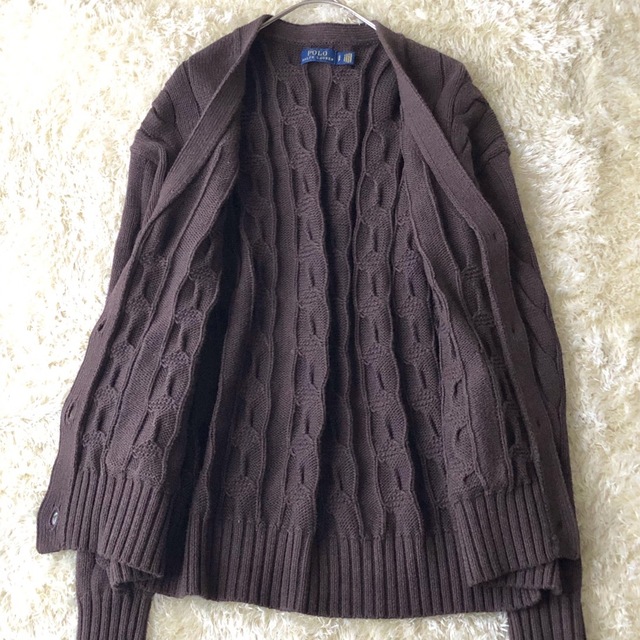 人気✨ ポロラルフローレン ケーブルニット カーディガン ブラウン 白