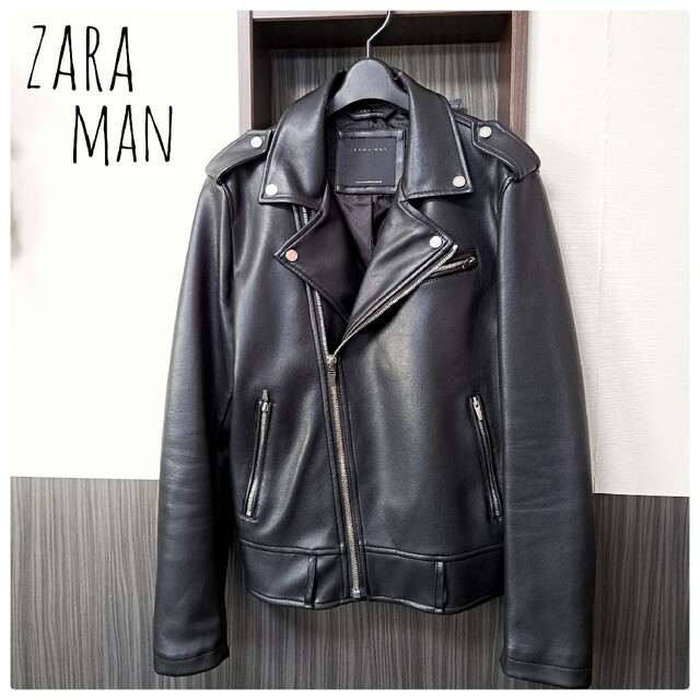 ZARA ザラ グラフィティー フェイクレザー ダブルライダースジャケット  L