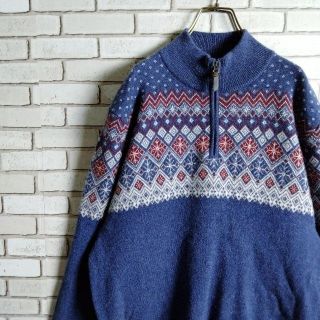 ニット☆カシミヤ100　セーター　ハーフジップ　ノルディック　フェアアイル　XL(ニット/セーター)