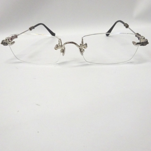 Chrome Hearts(クロムハーツ)のクロムハーツ メガネ/眼鏡 PILLS III SS-BK-P 55□20-144 シルバー×ブラックフレーム メンズ CHROME HEARTS Ft578602 中古 メンズのファッション小物(サングラス/メガネ)の商品写真