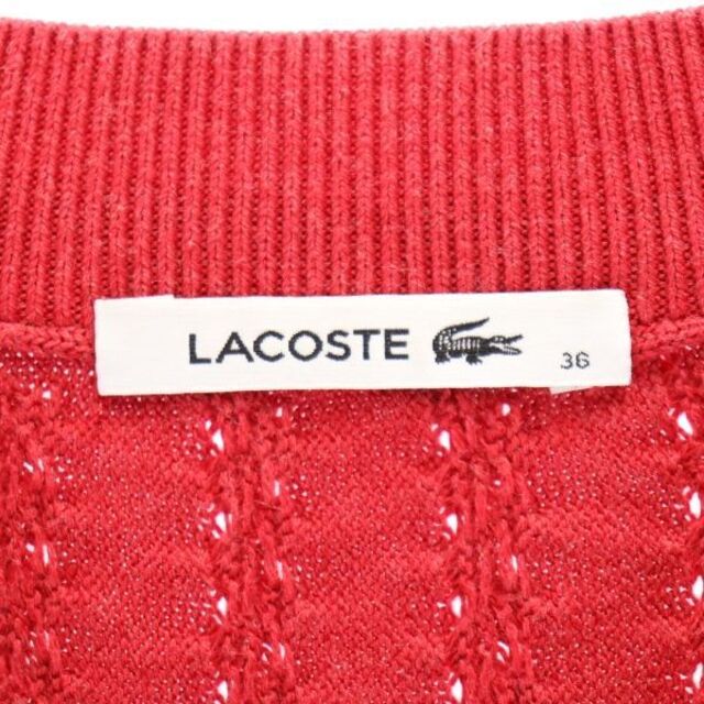 ラコステ ケーブル編 ニット 36 レッド LACOSTE セーター Vネック 長袖 レディース   【R221209】