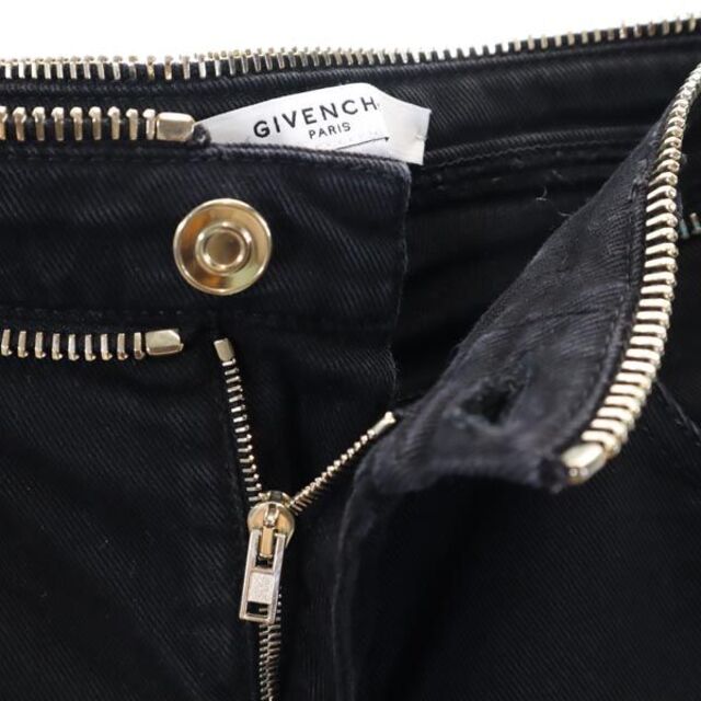 ジバンシィ イタリア製 ストレッチ スキニー パンツ 38 ブラック GIVENCHY ジップデザイン レディース   【221210】