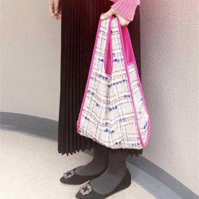 美品 シャルマントサック ボコバック リントン ツイード ピンク 驚きの