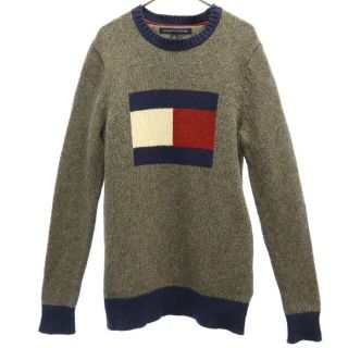 トミーヒルフィガー(TOMMY HILFIGER)のトミーヒルフィガー ウールブレンド デカロゴ刺繍 ニット S/P グレー系 TOMMY HILFIGER 長袖セーター メンズ 【中古】  【221213】(ニット/セーター)