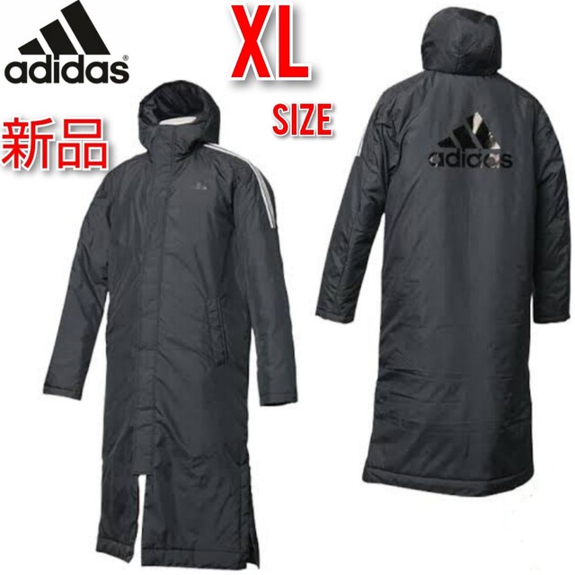 adidas(アディダス)のXL アディダス ベンチコート メンズ ブラック 黒 スリーストライプス メンズのジャケット/アウター(その他)の商品写真