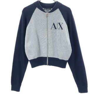 アルマーニエクスチェンジ(ARMANI EXCHANGE)のアルマーニエクスチェンジ コットンニット ロゴ ジップ ジャケット XS ネイビー×グレー ARMANI EXCHANGE レディース 【中古】  【221213】(ロングコート)