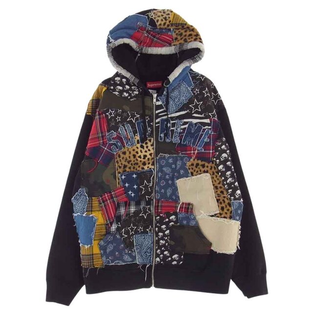 Supreme シュプリーム パーカー 22AW Patchwork Zip Up Hooded Sweatshirt パッチワーク アーチロゴ ジップ フーディ  ブラック系 L【美品】