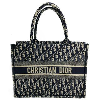 ディオール(Dior)のディオール Dior ブックトート ミディアム オブリーク エンブロイダリー カバン トートバッグ ジャガード ネイビー 美品(トートバッグ)