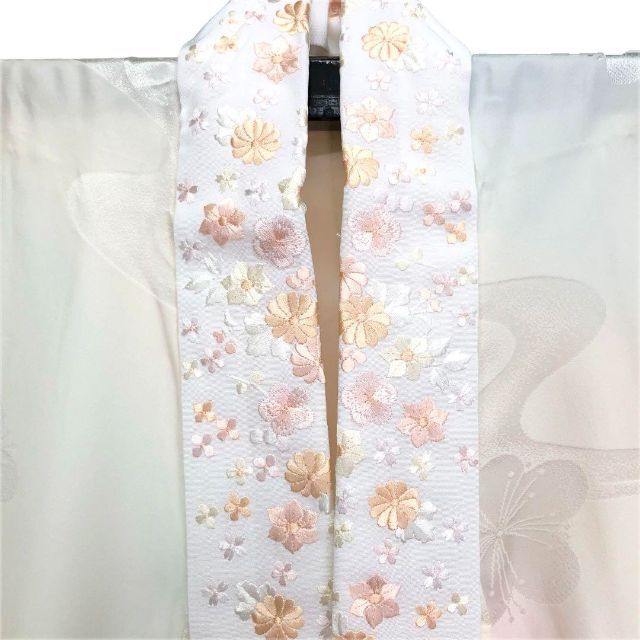 J-168 長襦袢 梅の花 流水模様 パステル調の暈し 刺繍半衿付 しつけ糸
