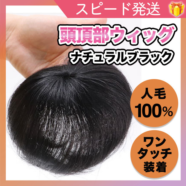 売店 頭頂部ウィッグ 黒 ウィッグ 部分かつら ヘアピース ブラック ワンタッチ 髪