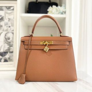 エルメス(Hermes)のエルメス　ケリー28　外縫い　クシュベル　ゴールド　ハンドバッグ　□B刻印(ハンドバッグ)