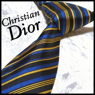 クリスチャンディオール(Christian Dior)の美品 ディオール ブランドネクタイ レジメンタルストライプ  青黄黒 シルク(ネクタイ)