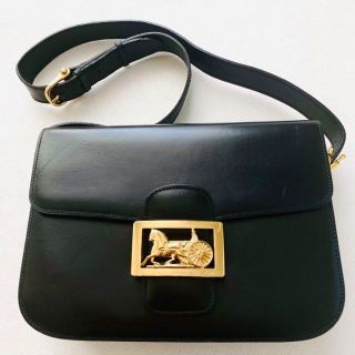 celine - 美品 CELINE セリーヌ 馬車金具 ショルダーバッグ 黒 レザー
