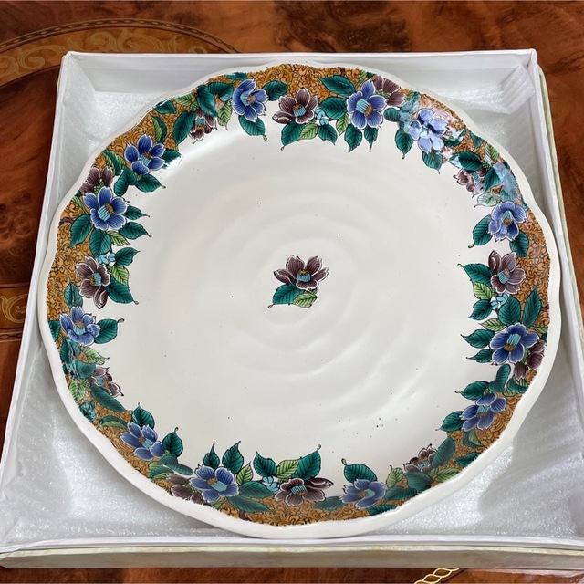 九谷焼　大皿　黄地花紋　色絵　オードブル皿　お正月　飾り皿 | フリマアプリ ラクマ