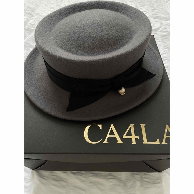 CA4LA【即納】カシラ ハット カンカン帽 帽子 グレー リボンハット