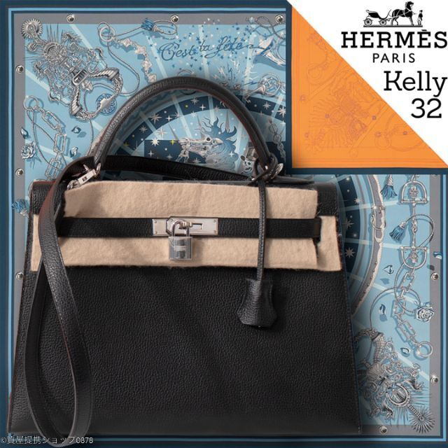 Hermes - 【極美品】エルメス：ケリー32／ブラック×シルバー金具／外縫い／⬜︎L刻印