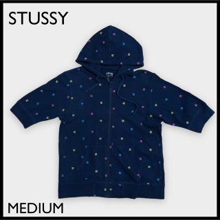 ステューシー(STUSSY)の【STUSSY】刺繍ロゴ 半袖 スウェット パーカー M ステューシー US古着(パーカー)