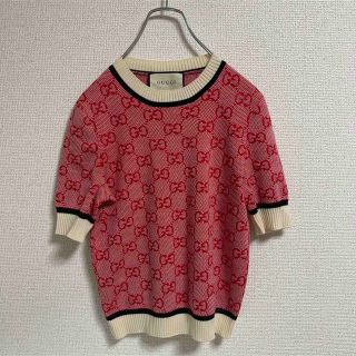 最先端 GUCCI グッチ レディース 半袖ニット GG柄 レッド S Tシャツ