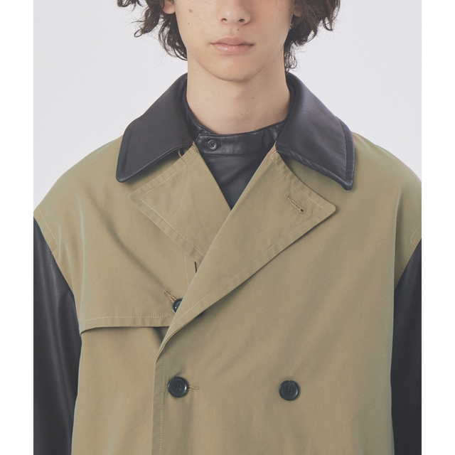 レザー バイカラー コンビ トレンチコート メンズのジャケット/アウター(トレンチコート)の商品写真