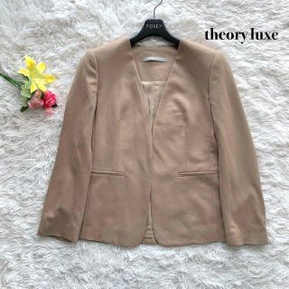 セオリーリュクス(Theory luxe)の【美品】セオリーリュクス ELLA ノーカラージャケット ウール  ベージュ L(ノーカラージャケット)