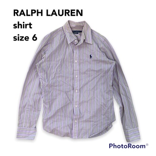 ラルフローレン(Ralph Lauren)のラルフローレン　長袖シャツ　ストライプ　刺繍ロゴ　男女兼用　キッズ　紫色(シャツ)