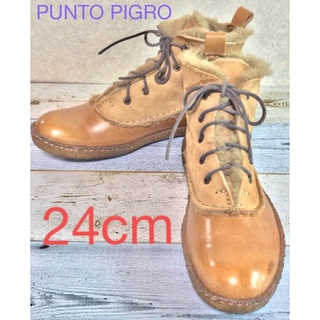 プントピグロ(Punto Pigro)のPUNTO PIGRO プントピグロ 本革ボワブーツ  キャメル  24cm(ブーツ)
