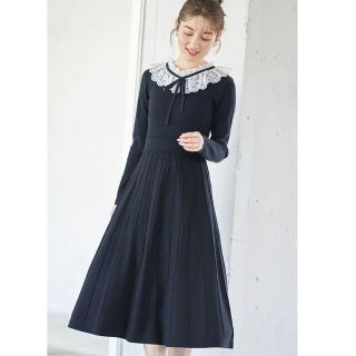 トッコクローゼット(TOCCO closet)のみんなにモテる愛され力♪リボン×フリルレース襟付きニットワンピース(ロングワンピース/マキシワンピース)