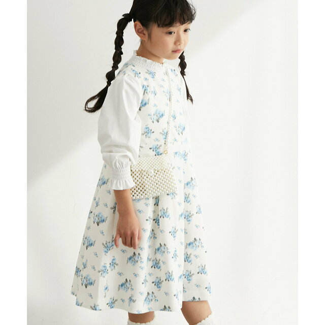 Rope' Picnic(ロペピクニック)の【ブルー系（45）】【KIDS】入卒式にも/花柄タックワンピース キッズ/ベビー/マタニティのキッズ服女の子用(90cm~)(ワンピース)の商品写真