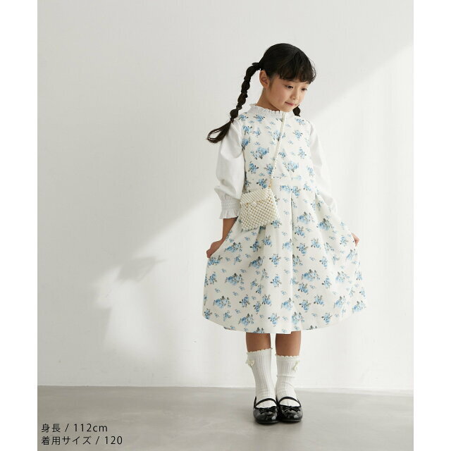 Rope' Picnic(ロペピクニック)の【ブルー系（45）】【KIDS】入卒式にも/花柄タックワンピース キッズ/ベビー/マタニティのキッズ服女の子用(90cm~)(ワンピース)の商品写真