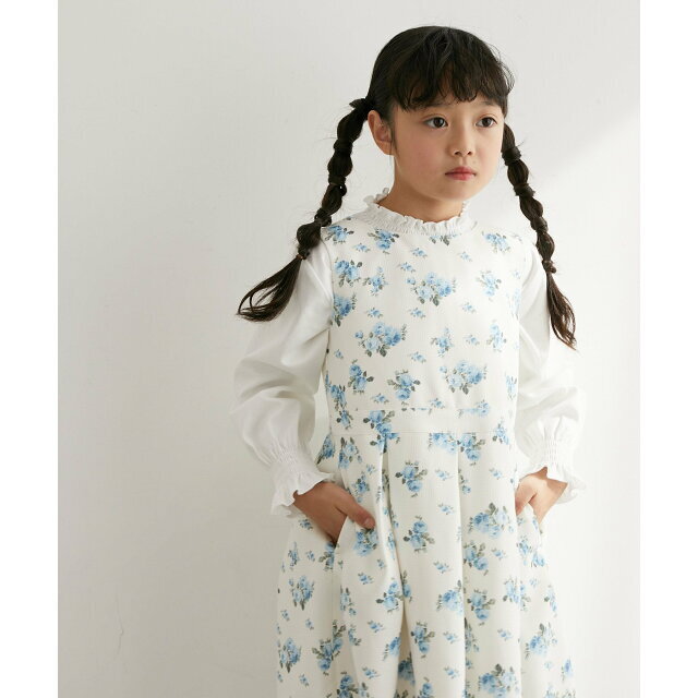 Rope' Picnic(ロペピクニック)の【ブルー系（45）】【KIDS】入卒式にも/花柄タックワンピース キッズ/ベビー/マタニティのキッズ服女の子用(90cm~)(ワンピース)の商品写真