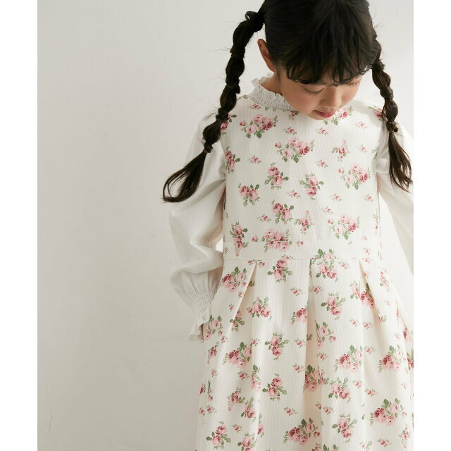 Rope' Picnic(ロペピクニック)の【ピンク（63）】【KIDS】入卒式にも/花柄タックワンピース キッズ/ベビー/マタニティのキッズ服女の子用(90cm~)(ワンピース)の商品写真