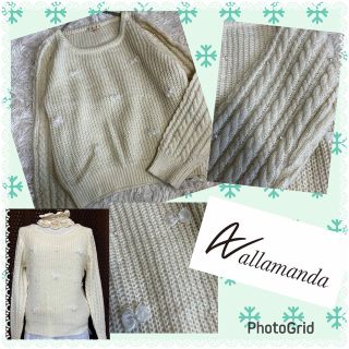 アラマンダ(allamanda)のアラマンダ★良品★パールとレースリボンたっぷり★ざっくり切り替えセーター(ニット/セーター)