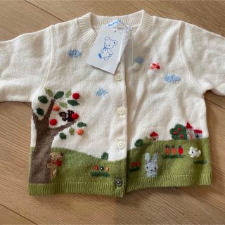 フタフタ さくらんぼ ポンポン ケーブル ニット カーディガン 95